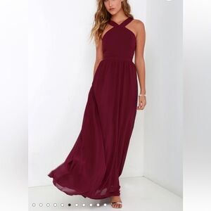 Lulus Air of Romance Burgundy Maxi Halter Dress